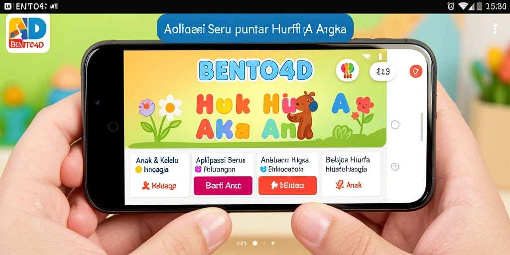 Screenshot BENTO4D menunjukkan antarmuka edukatif yang menarik dan interaktif.