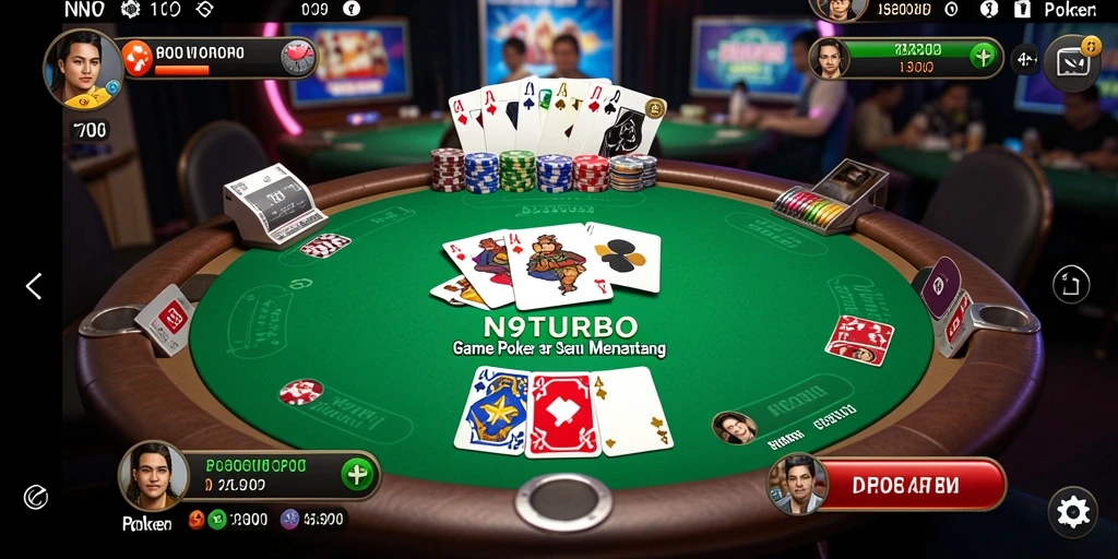 Tampilan antarmuka utama N9TURBO dalam permainan Poker yang menarik.