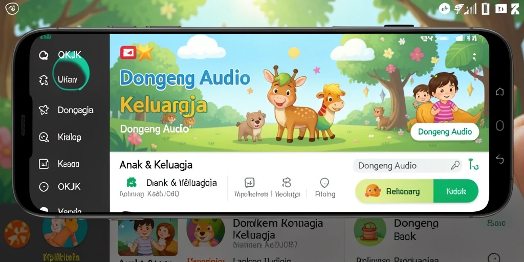 Antarmuka aplikasi OKJK yang menarik dan ramah anak untuk Dongeng Audio.