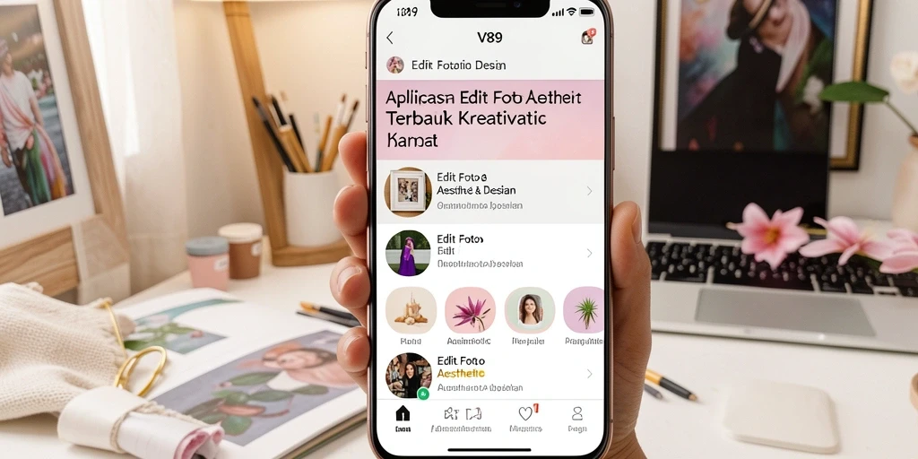 Antarmuka V89 menampilkan fitur editing foto aesthetic yang menarik.